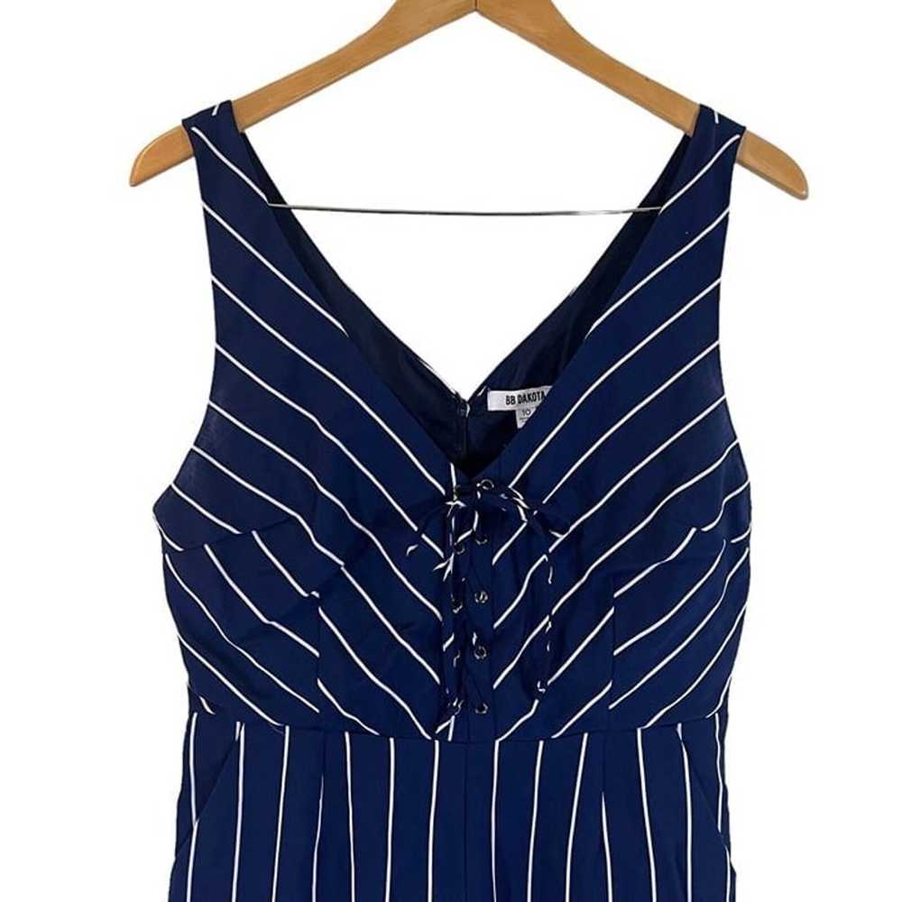 BB Dakota Jumpsuit Size 10 Navy Blue White Stripe… - image 3