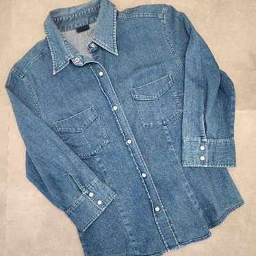 OLD UNIQLO Snap Button Western Stretch Denim Shir… - image 1