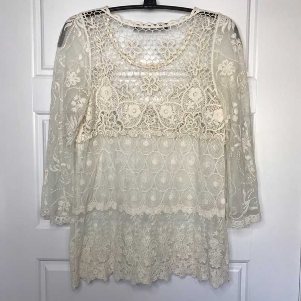 Zara Basic Sheer Lace Crochet Top Women's M Boho … - image 3