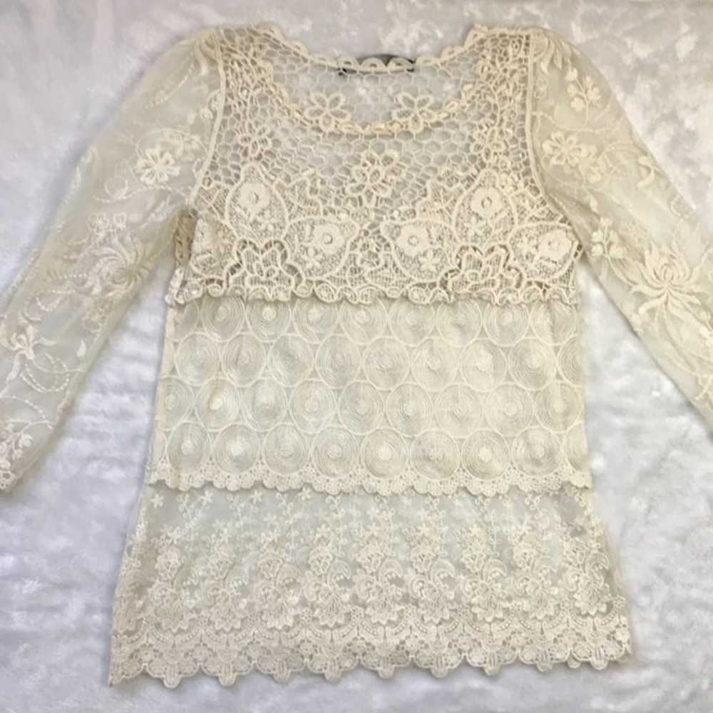 Zara Basic Sheer Lace Crochet Top Women's M Boho … - image 4