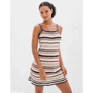 AMERICAN EAGLE Black & Tan Striped Crochet Dress