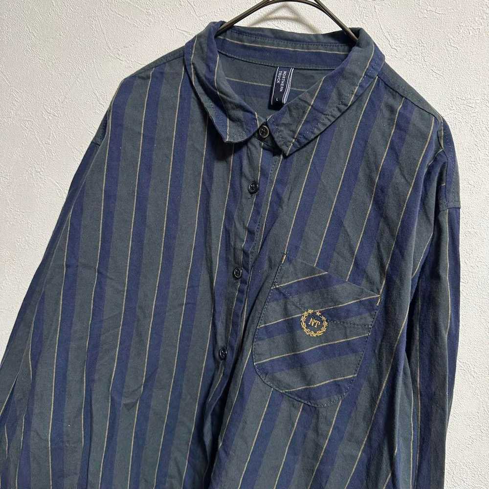 [Noth Track] Shirt, Stripe, Long Sleeve, Embroide… - image 5