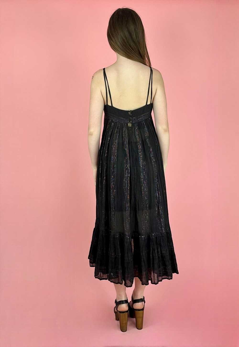 70's Vintage Black Lurex Metallic Slip Full Smock… - image 3