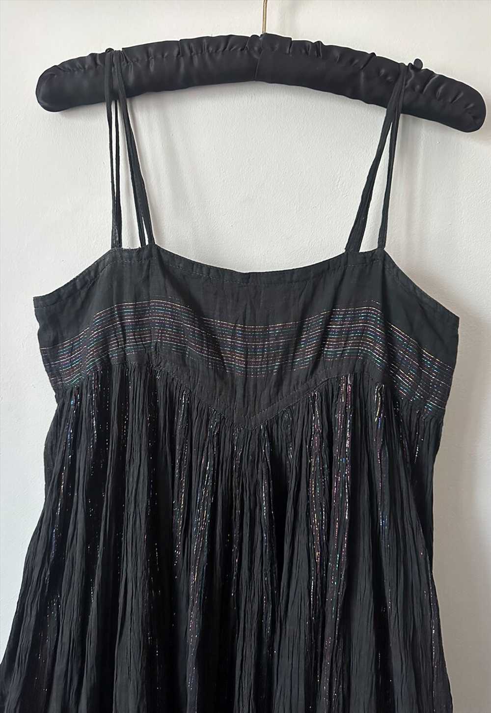 70's Vintage Black Lurex Metallic Slip Full Smock… - image 5