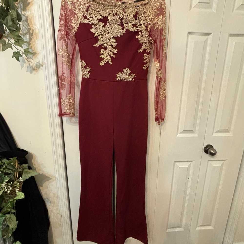 Beautiful Embellished Jumpsuit -wine-Size L - image 10