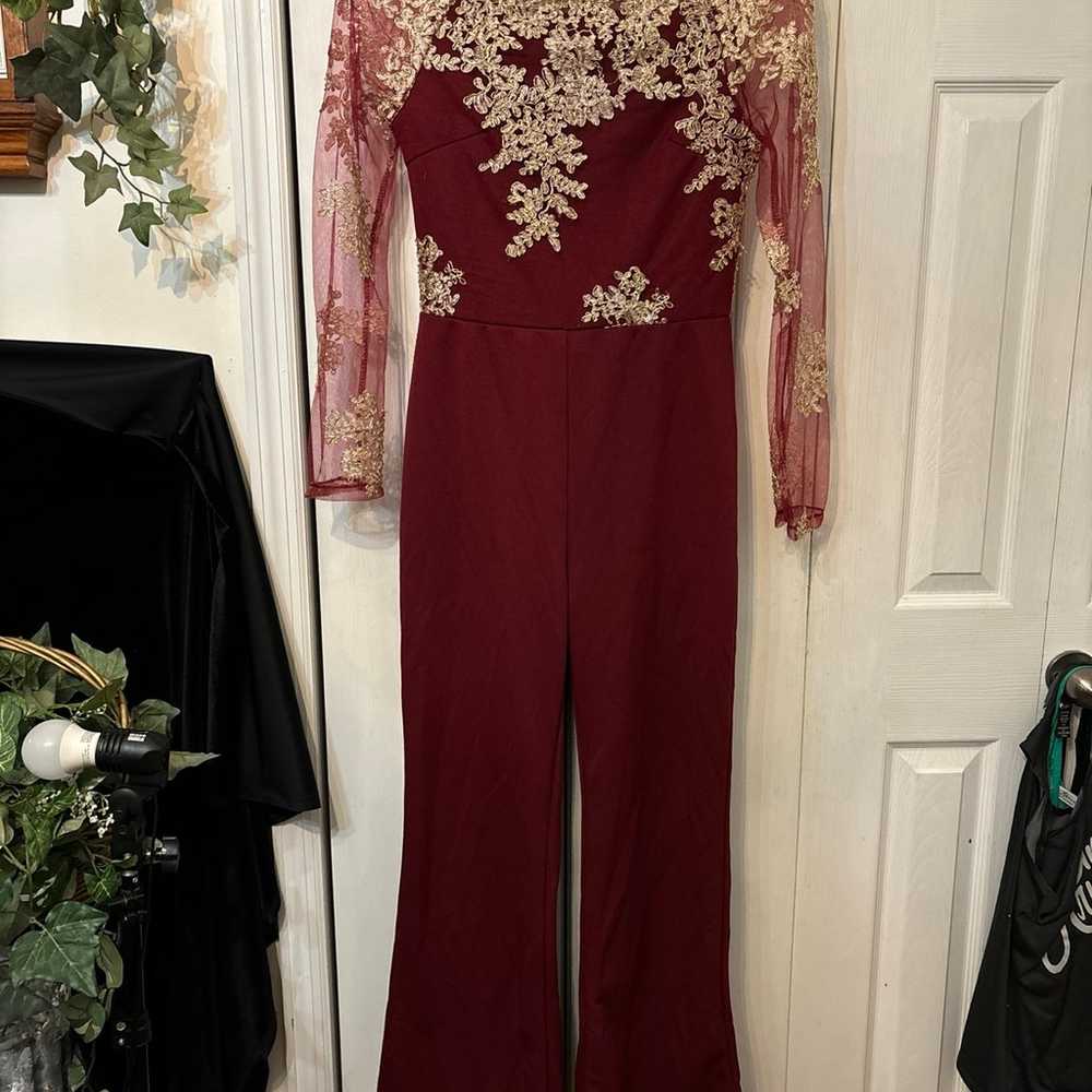 Beautiful Embellished Jumpsuit -wine-Size L - image 1