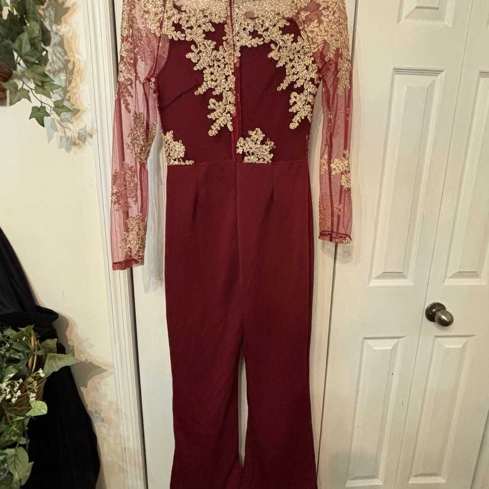 Beautiful Embellished Jumpsuit -wine-Size L - image 8