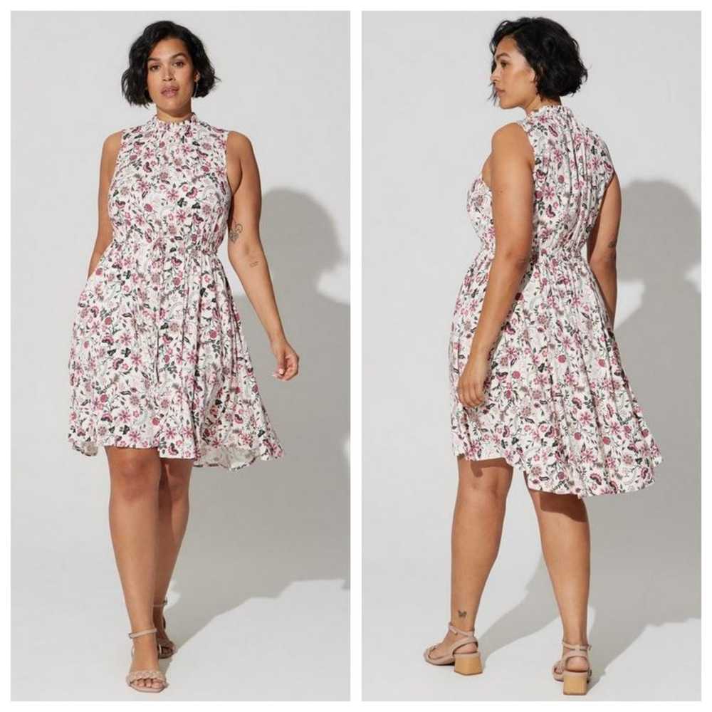 Torrid Mini Dress White Pink Floral Stretch Chall… - image 1