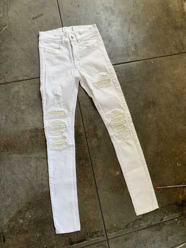 Amiri White Denim Leather Moto Skinny Jeans