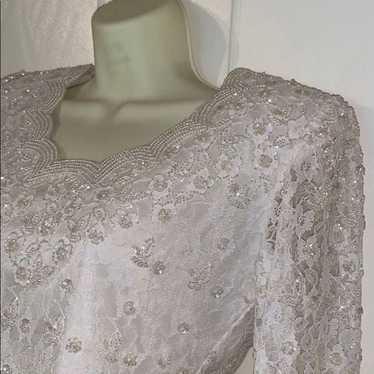 Laurence Kazar ivory beaded lace blouse - image 1