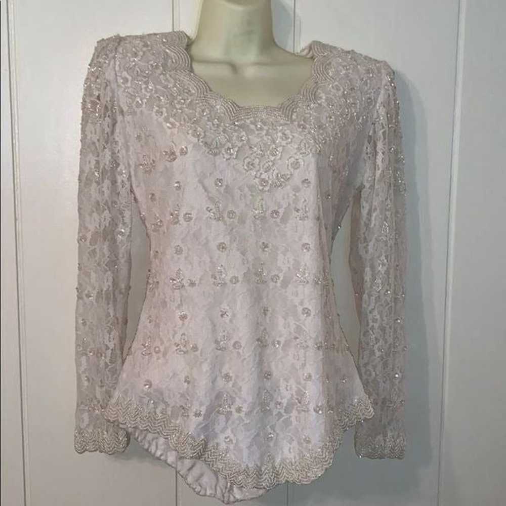 Laurence Kazar ivory beaded lace blouse - image 2