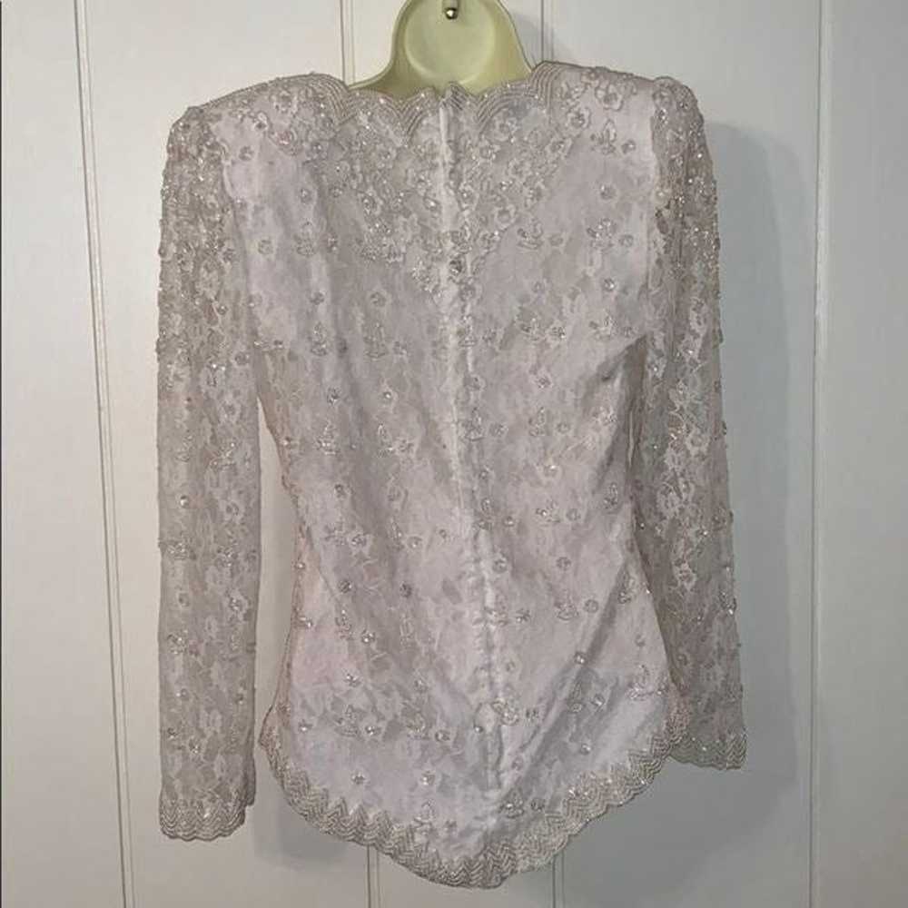 Laurence Kazar ivory beaded lace blouse - image 3