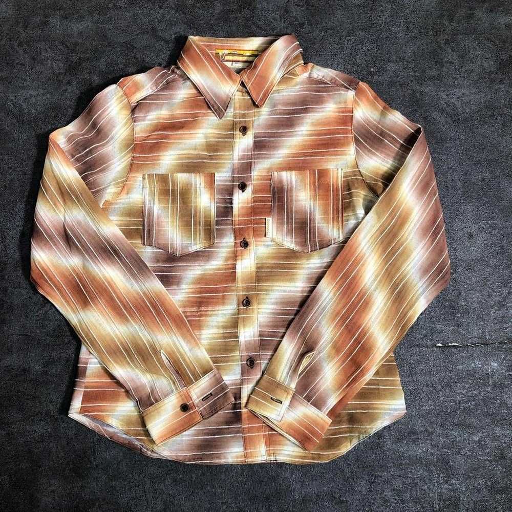 【Vintage】Border pattern Gradation Shirt Brown Use… - image 1