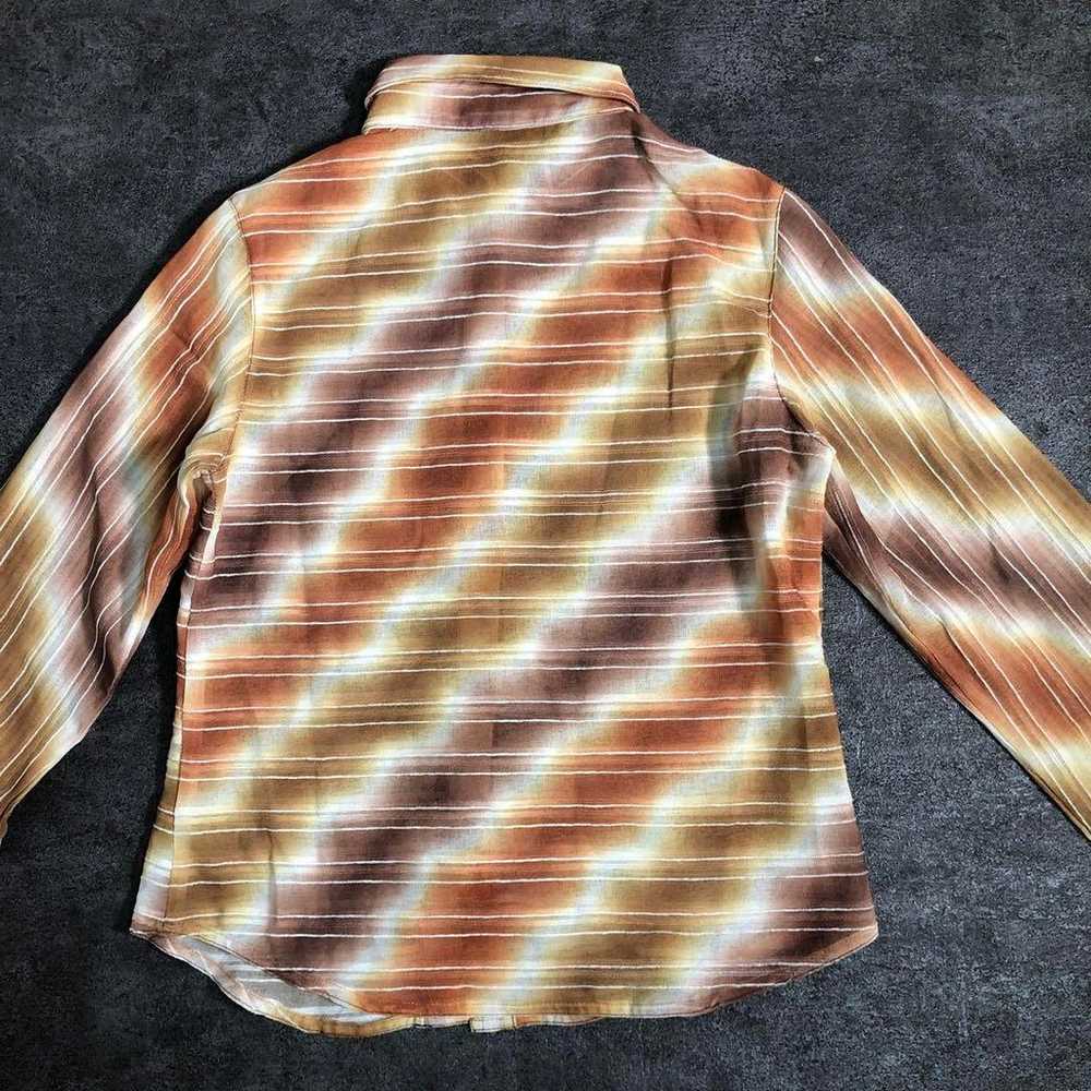 【Vintage】Border pattern Gradation Shirt Brown Use… - image 9