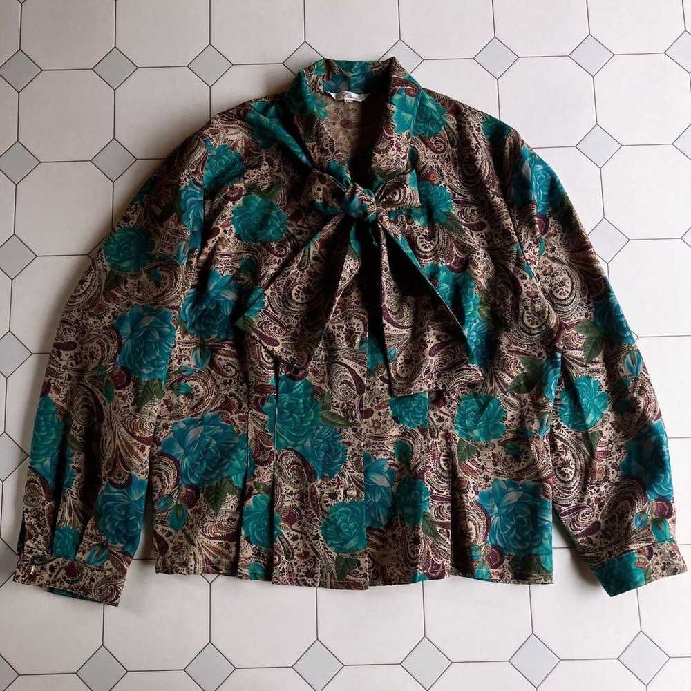 retro ribbon tie pattern blouse vintage vintage - image 2