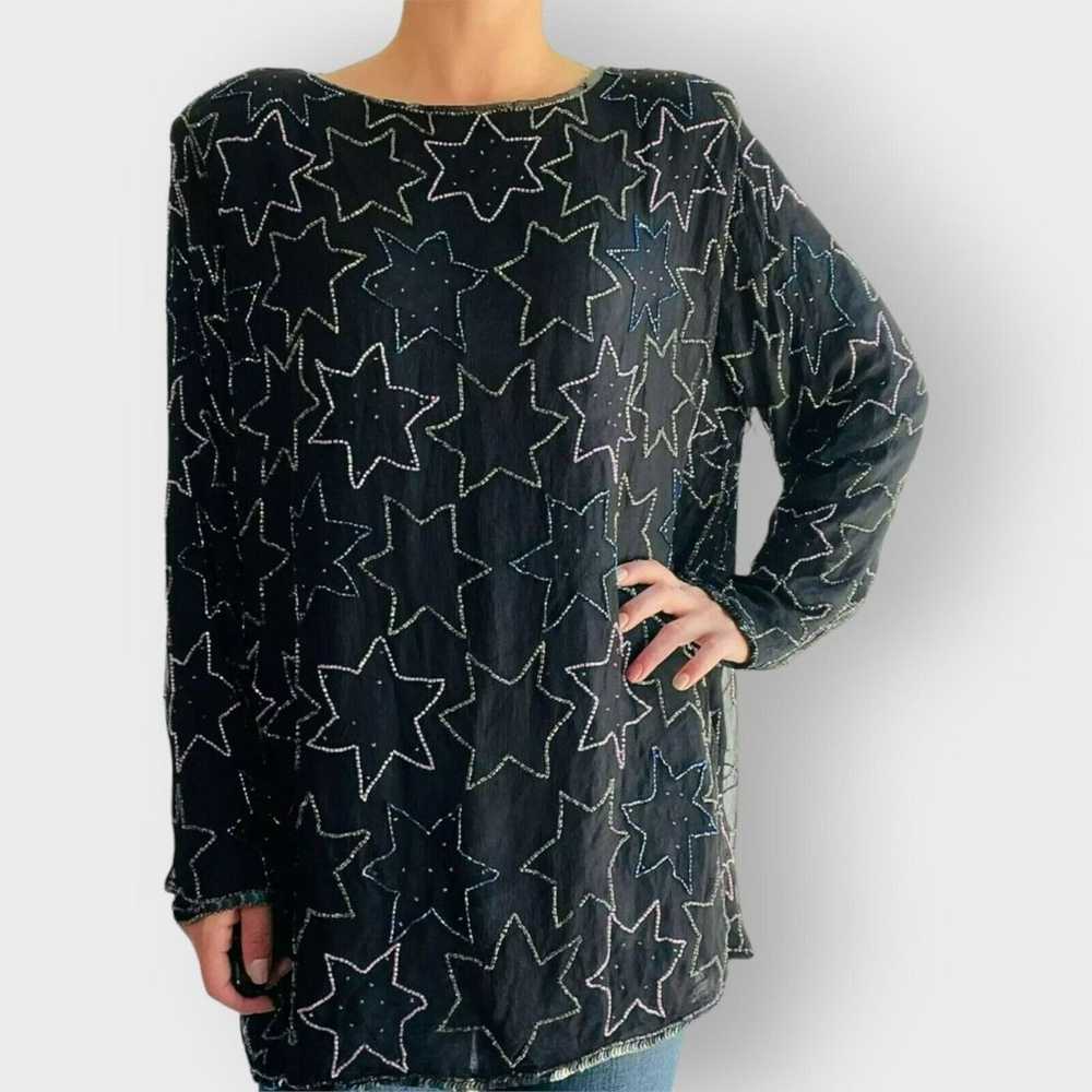 Crimson Blouse Vintage Beaded Stars Novelty Long … - image 11