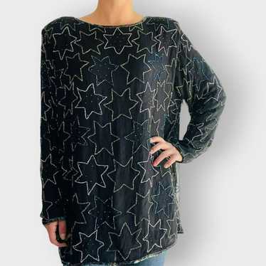 Crimson Blouse Vintage Beaded Stars Novelty Long … - image 1