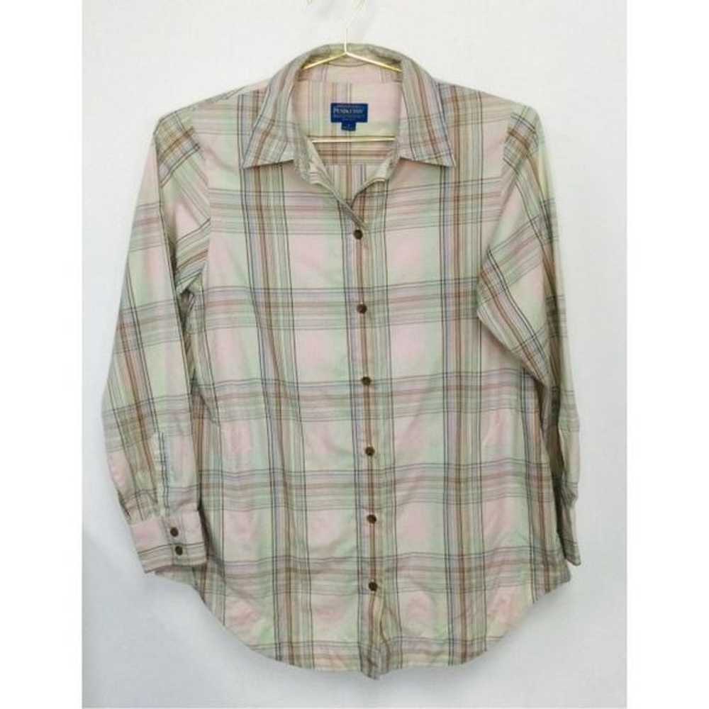 Vintage Pendleton Womens Pastel Pink Plaid Long S… - image 1