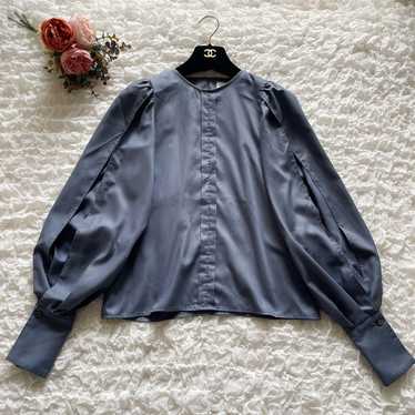 ELIN/Erin Volume Sleeve Slit Tuck Blouse Blue Gray - image 1