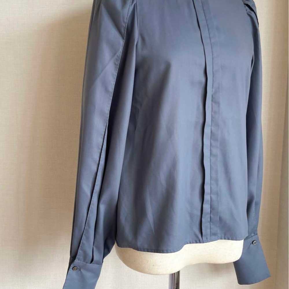 ELIN/Erin Volume Sleeve Slit Tuck Blouse Blue Gray - image 2