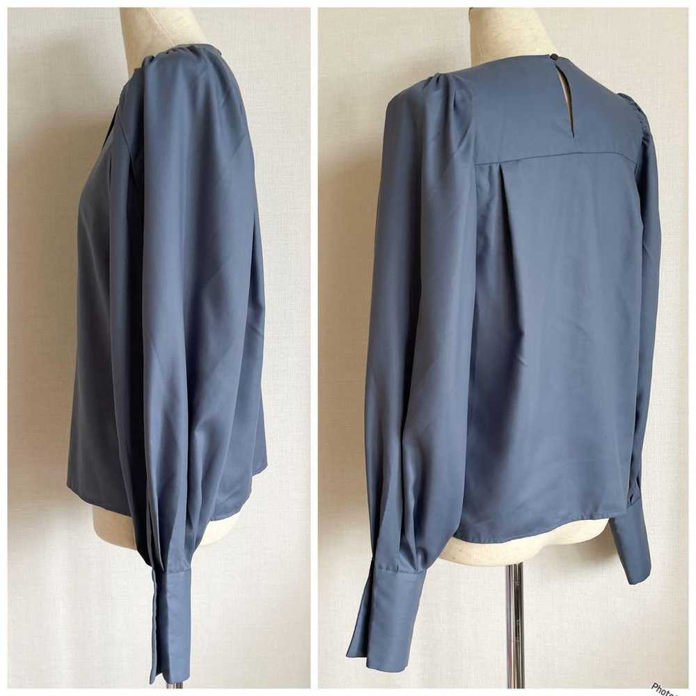 ELIN/Erin Volume Sleeve Slit Tuck Blouse Blue Gray - image 3