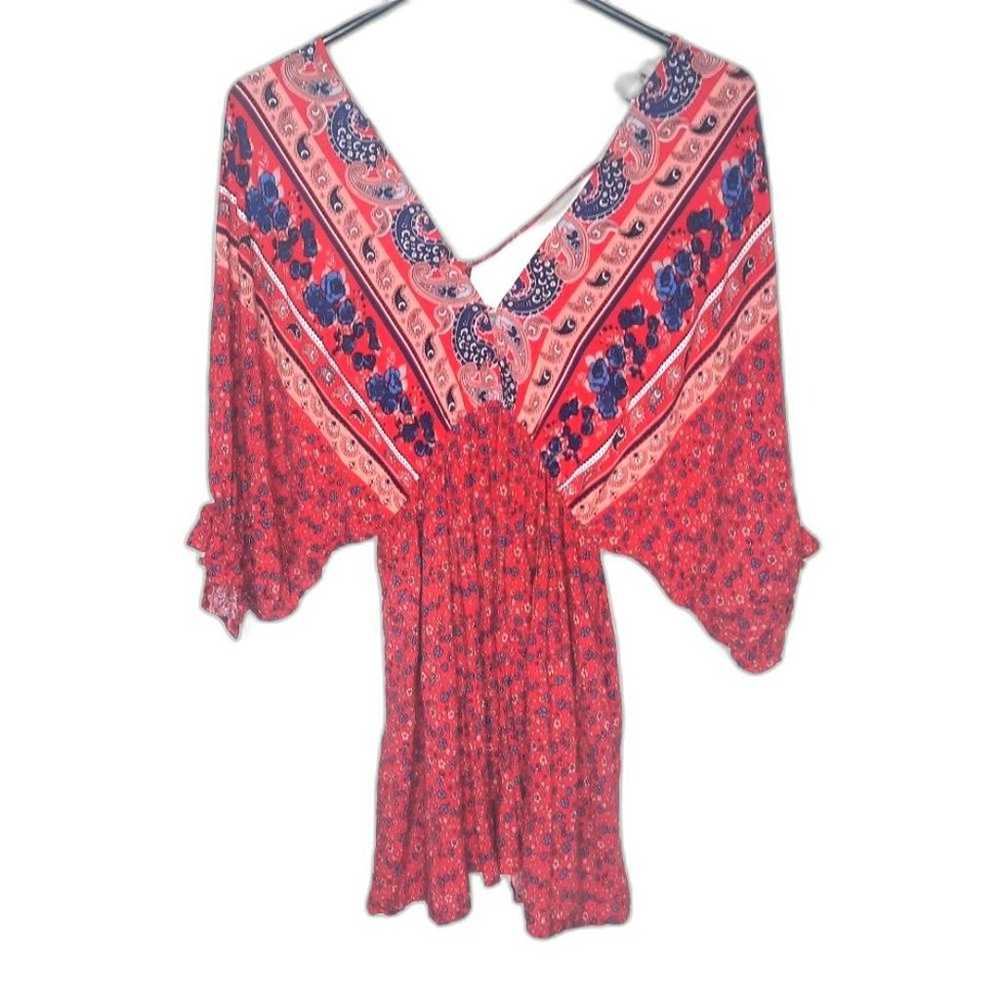 Umgee Mixed Print Bohemian Mini Dress Size Small - image 3