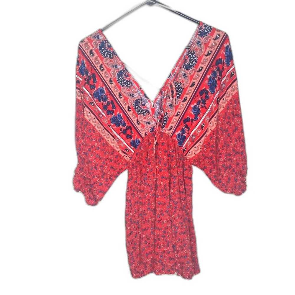 Umgee Mixed Print Bohemian Mini Dress Size Small - image 4