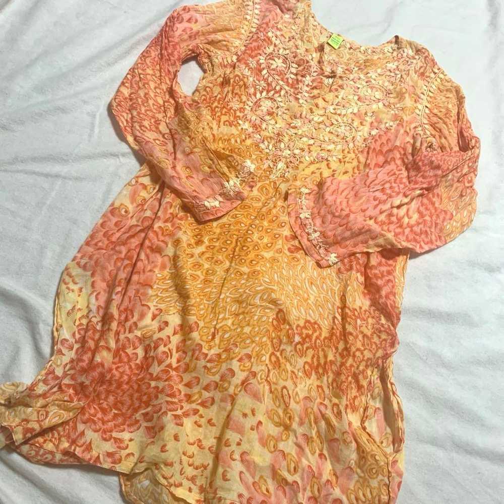 Vintage ♡ Embroidered Tunic Indian Cotton Orange - image 2