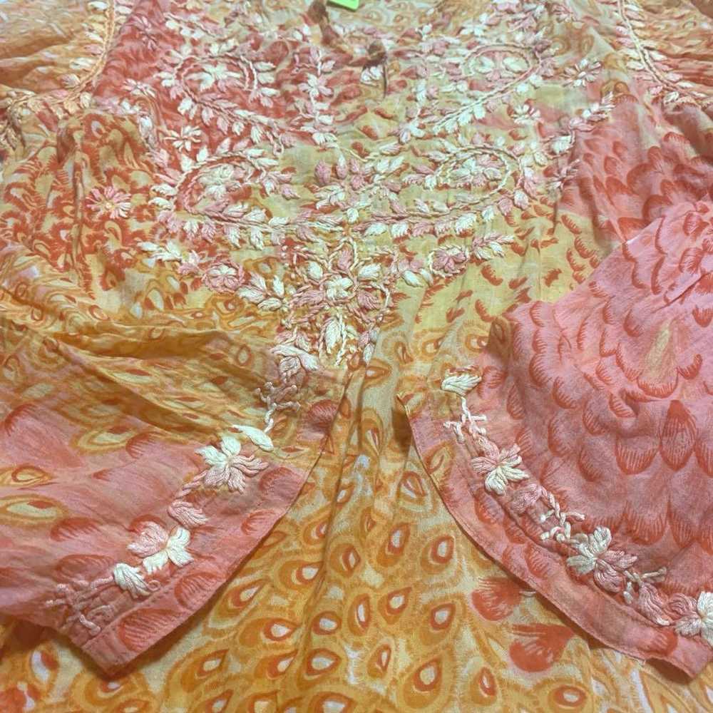 Vintage ♡ Embroidered Tunic Indian Cotton Orange - image 3