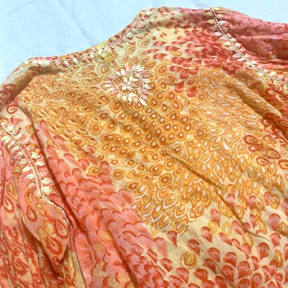 Vintage ♡ Embroidered Tunic Indian Cotton Orange - image 5