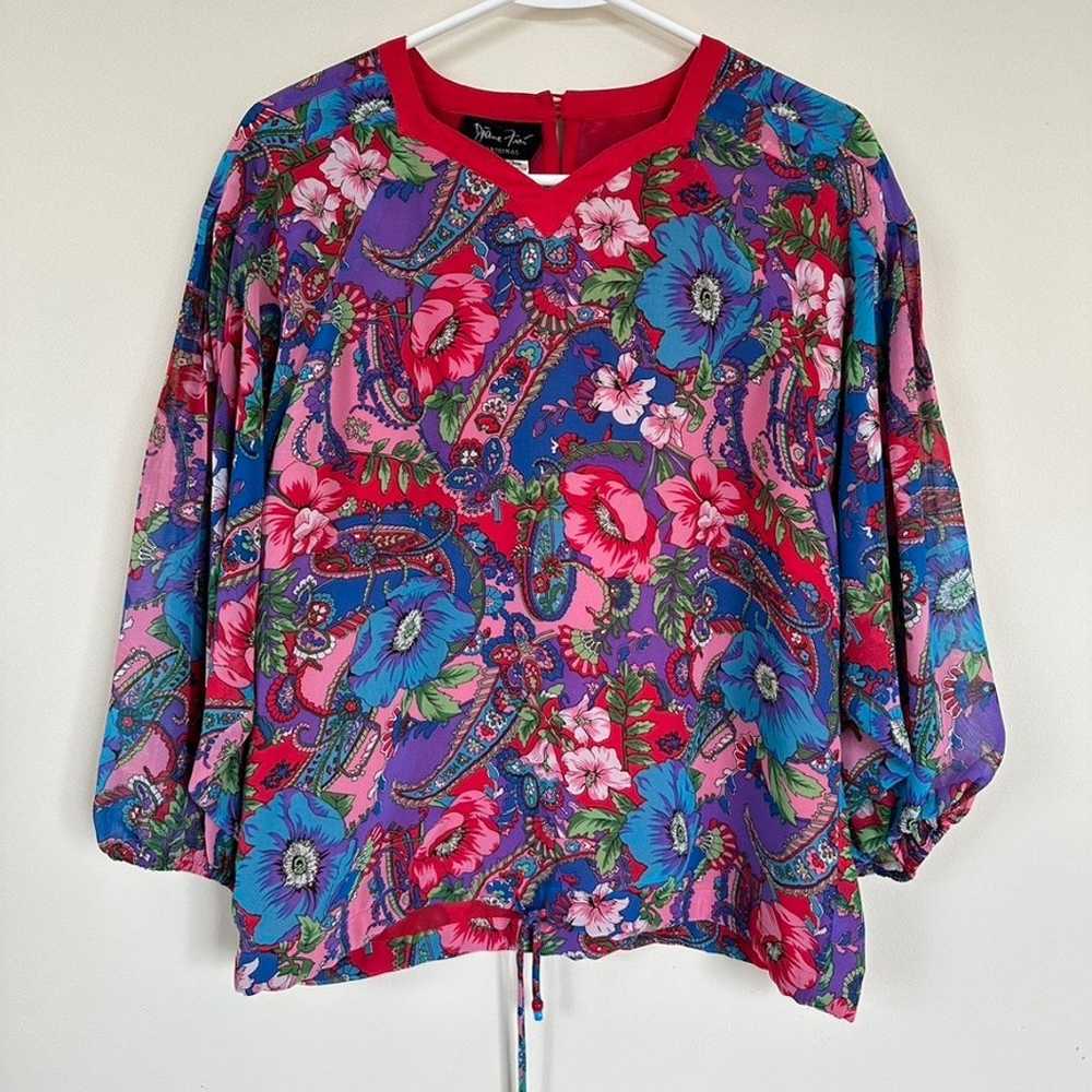 Diane Freis Vintage 80s Blouse Floral Paisley Swe… - image 1