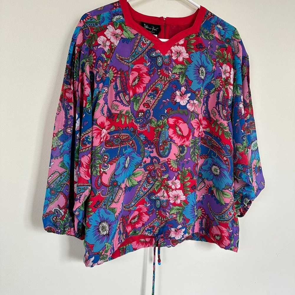 Diane Freis Vintage 80s Blouse Floral Paisley Swe… - image 6