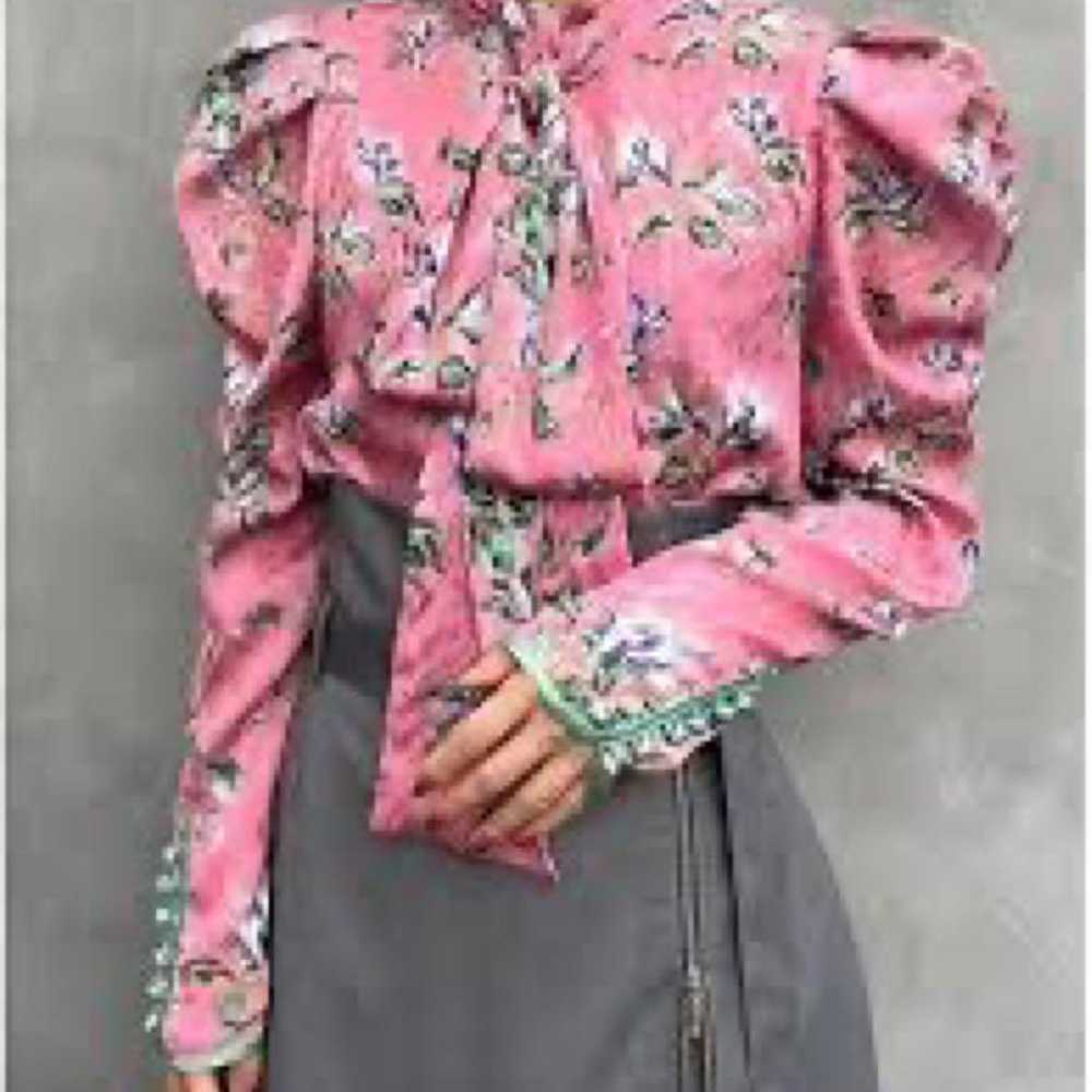 Lily Brown - Flower Print Blouse with Bow Tie Vin… - image 1