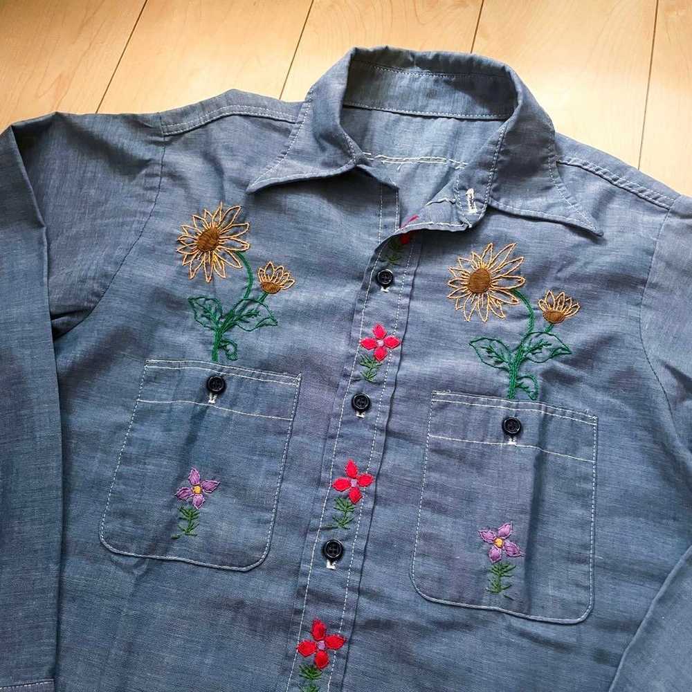 Vintage shop purchase: embroidered chambray shirt. - image 1