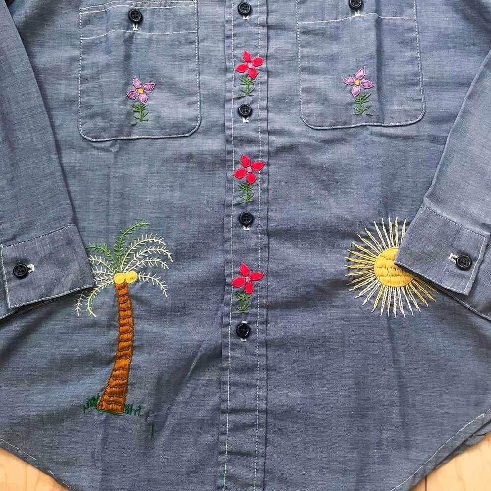 Vintage shop purchase: embroidered chambray shirt. - image 4