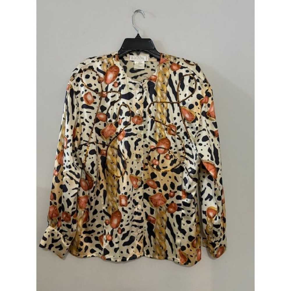 Vintage 80s Escada Silk Leopard Sequin Blouse But… - image 1