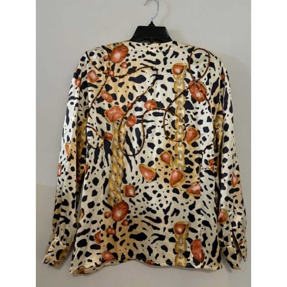 Vintage 80s Escada Silk Leopard Sequin Blouse But… - image 2