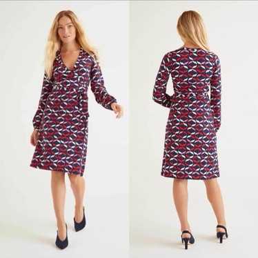 BODEN Elodie Ribbon Print Jersey Wrap Midi Dress … - image 1