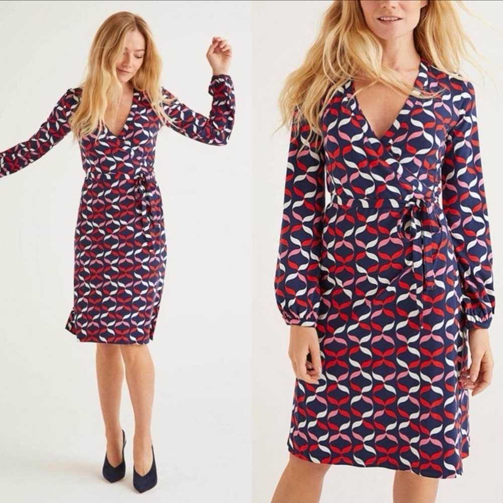 BODEN Elodie Ribbon Print Jersey Wrap Midi Dress … - image 2