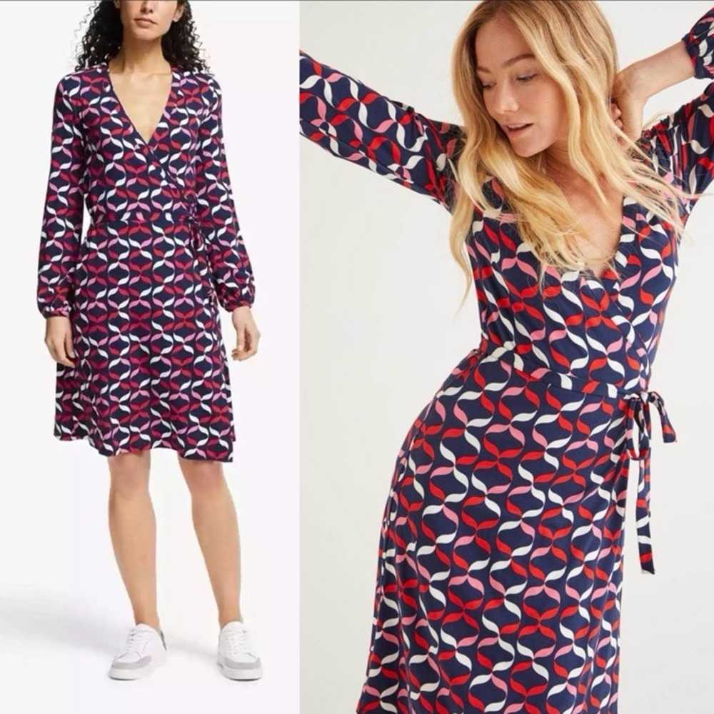 BODEN Elodie Ribbon Print Jersey Wrap Midi Dress … - image 3