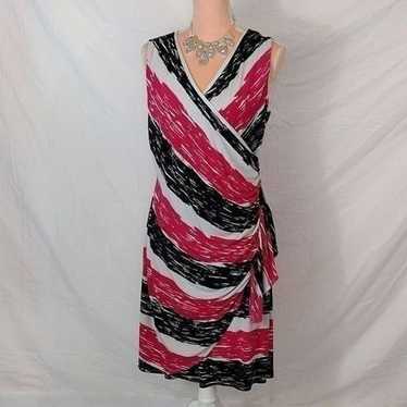 New York & Co White Pink Black Striped Midi Sheath