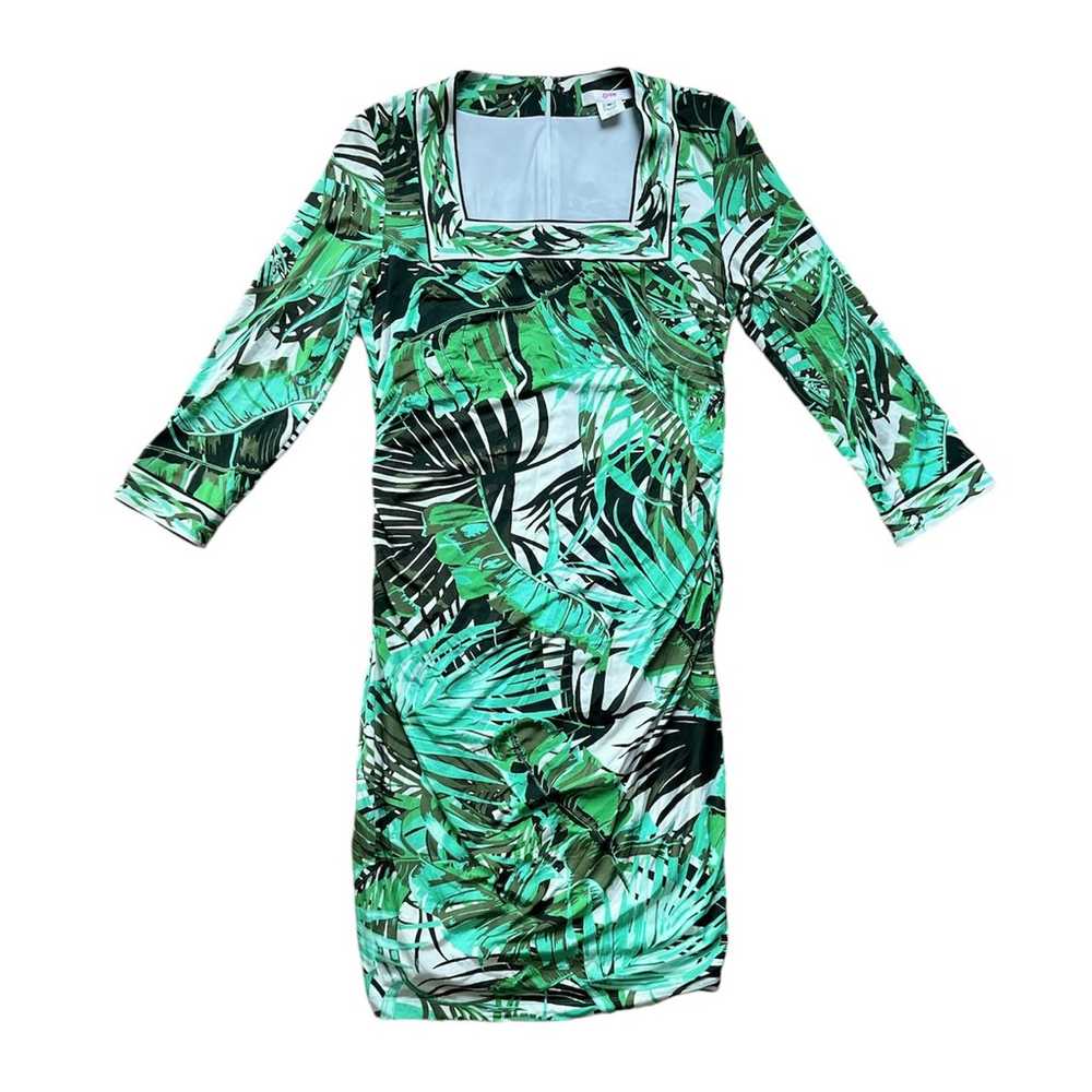 LEGGIADRO Palm Tropical Print Knee Length Sheath … - image 1