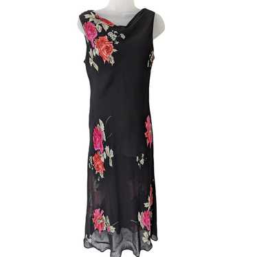 Vintage Evan-Picone Drape Neck Dark Floral Maxi D… - image 1