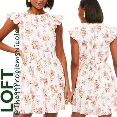 Loft Floral Smocked Ruffle Flare Dress