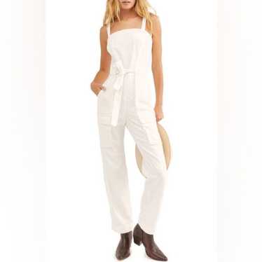 Free People Go West Denim Ivory Jumpsuit