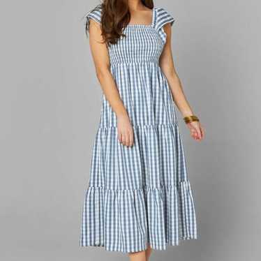 blue and white checker maxi dress