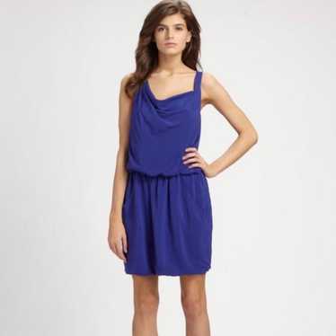 Theory Blue Jaylyn Ruched Cowlneck Silk Blend Dres