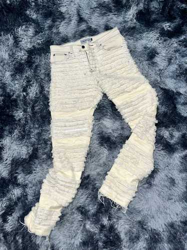 Designer Distress cream denim