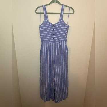 C&C 100% Linen Blue and White Striped Jumpsuit si… - image 1