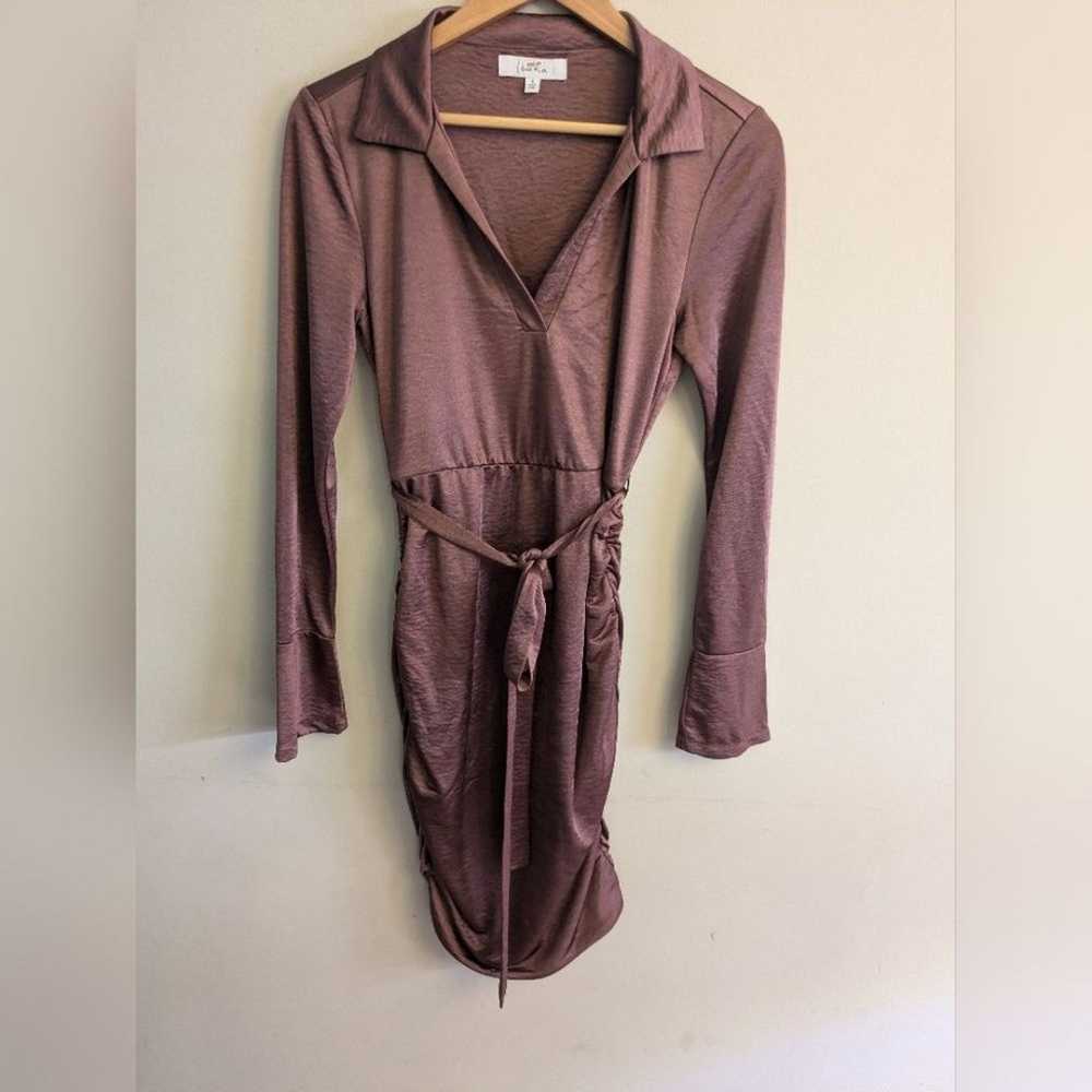 Louna Brown Jersey Dress Size S Ruched - image 3